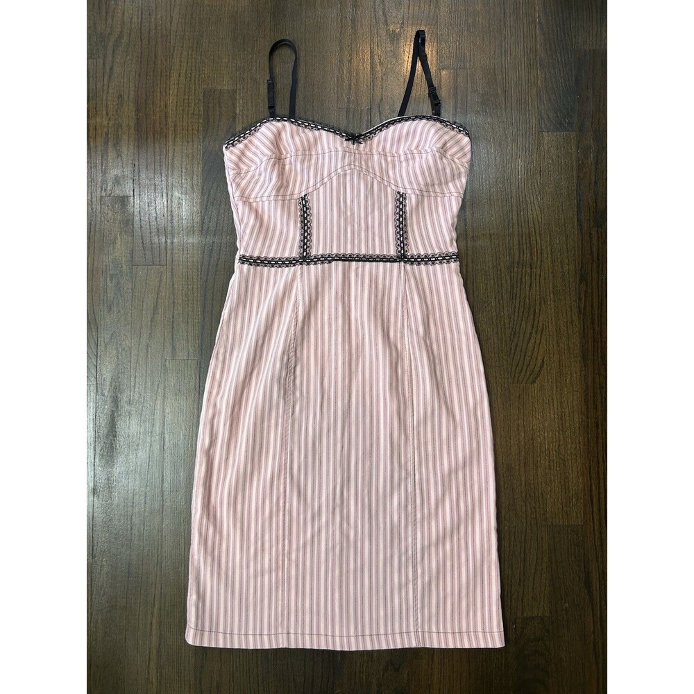 Vtg Y2K Frederick's Of Hollywood Sz 12 Pink Stripes Lace Trim Coquette Body-con